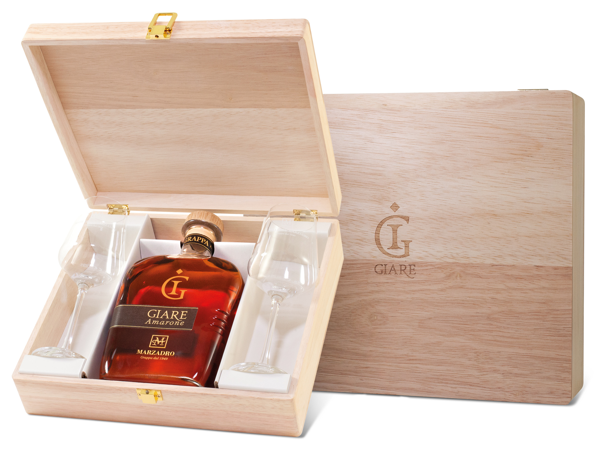 Conf_GiareAMARONE_70cl_2Bicc Marzadro Grappa Giare Amarone Geschenk Set, 0,7 l