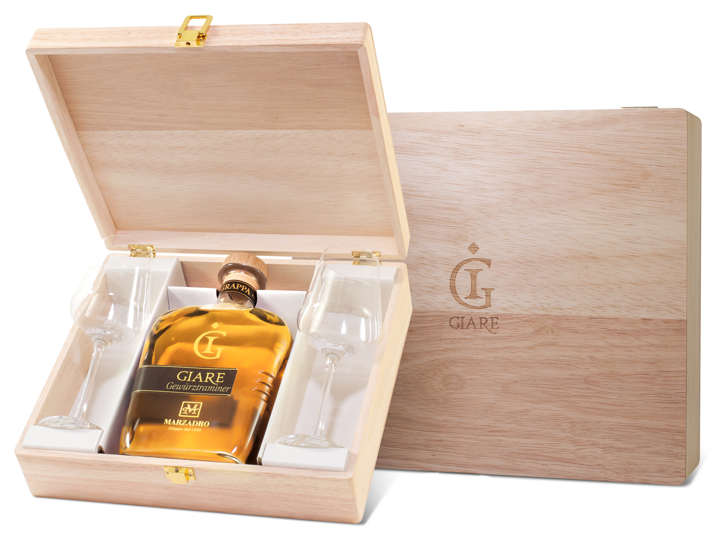 Conf_GiareGEWURZTRAMINER_70cl_2Bicc Marzadro Grappa Giare Gewürztraminer Geschenk Set, 0,7 l