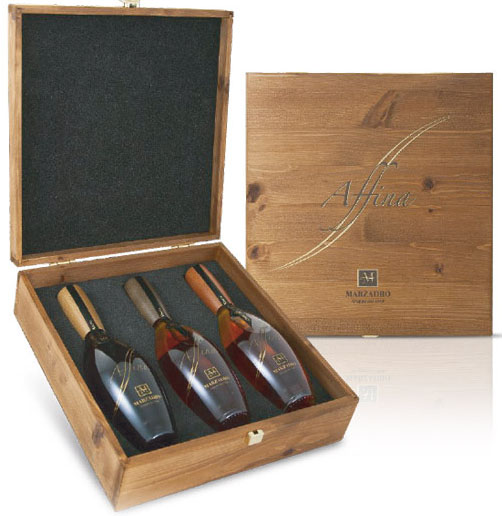 Affina-3er-Set-35-cl Marzadro Affina 3 x 35 cl Set in der Holzkiste